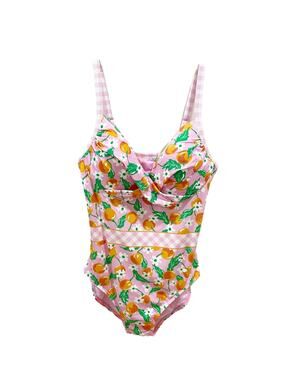 Draper James x Lands End One Piece Swimsuit Tummy Control Orange Pink Sz 10